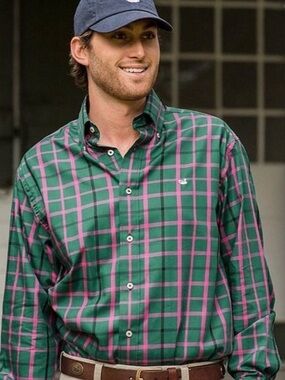 Southern Marsh • The Lafitte Tattersall Dress Shirt in Green Plaid Size XL